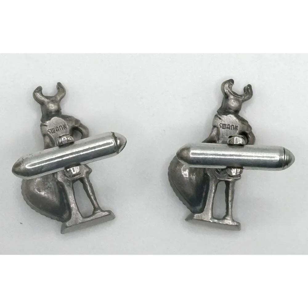 Vintage Signed Swank Viking Warrior Figural Sword Gemstone Shield Cufflinks RARE